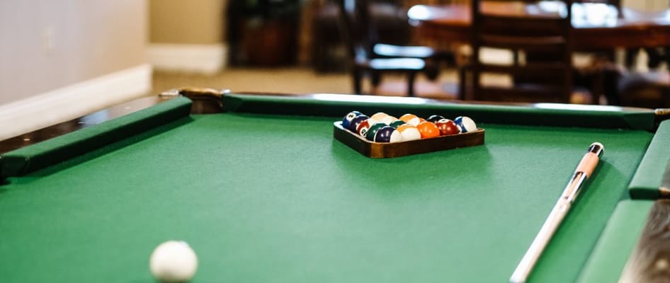 Pool table with balls ready for a game