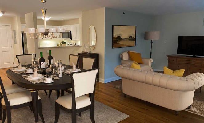 Sunny dining room with a well-set table