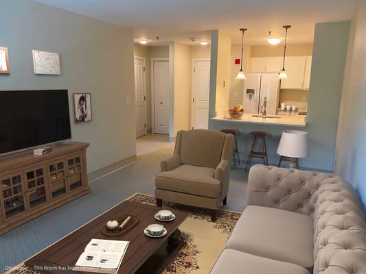 Bright living room in a senior living facility