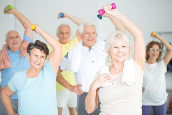 Residents participating in a group exercise class