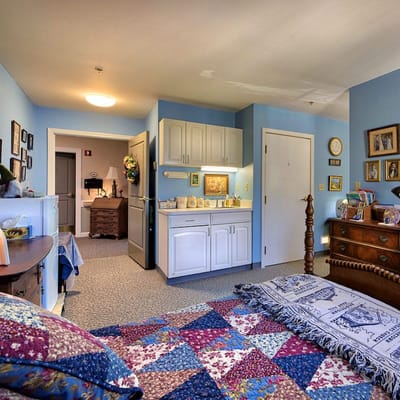 Cozy resident room with personal touches and decor