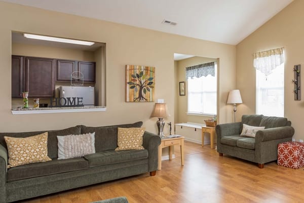 Cozy common area with seating and natural light