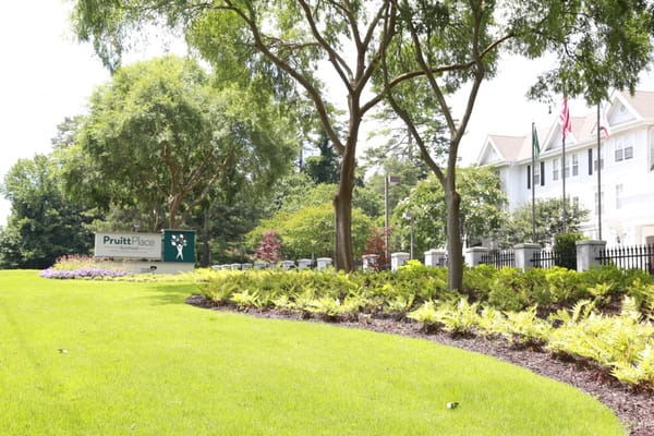 Exterior view of PruittPlace with landscaped gardens