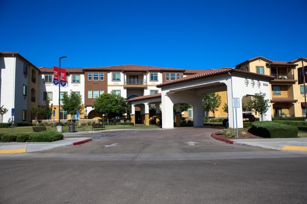 Front entrance of The Vineyards senior living facility.