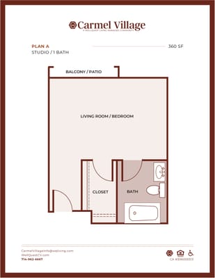 Architectural floor plan of a studio apartment