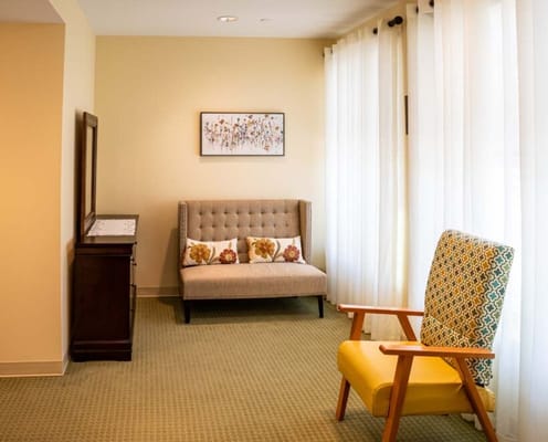 Cozy chair and sofa in a bright interior space