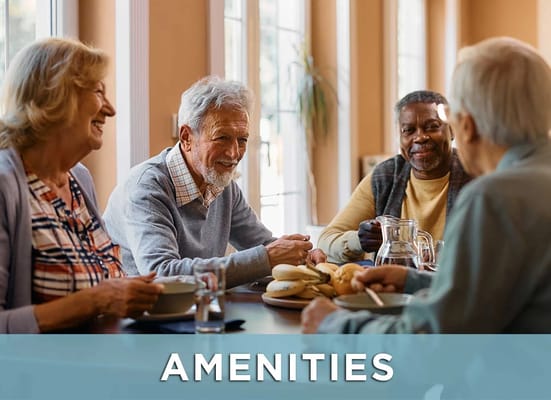 Residents enjoying a meal together in a common area