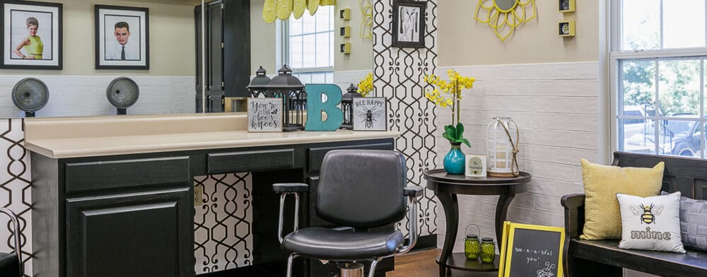Interior beauty salon with chairs and decor