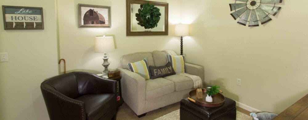 Comfortable seating area in a senior living facility