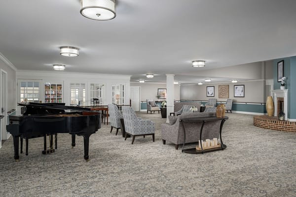 Bright and inviting common area with seating