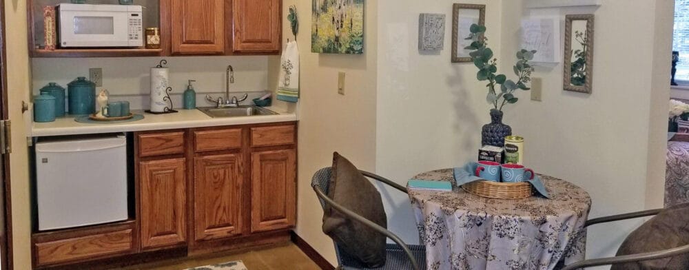 Cozy kitchenette area in a resident room