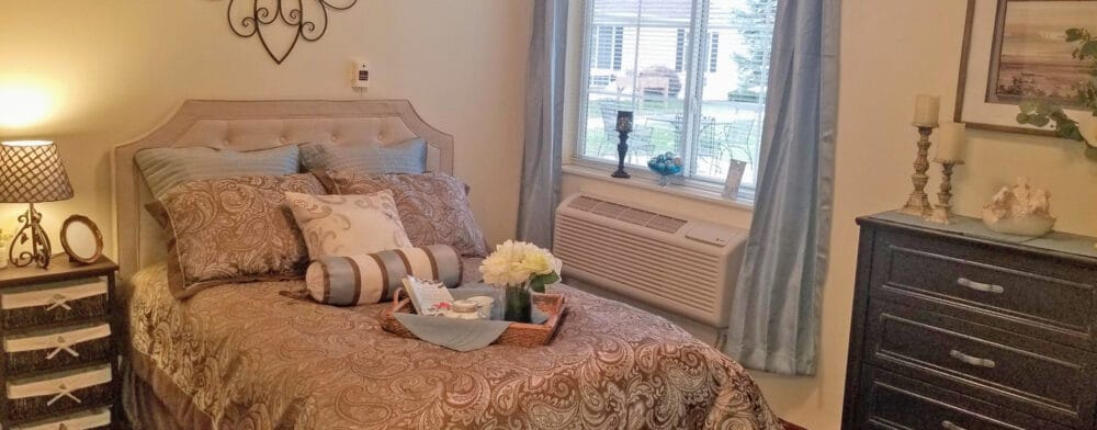 Cozy bedroom setup in a resident's room