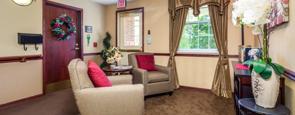 Inviting common area with comfortable seating and decorations