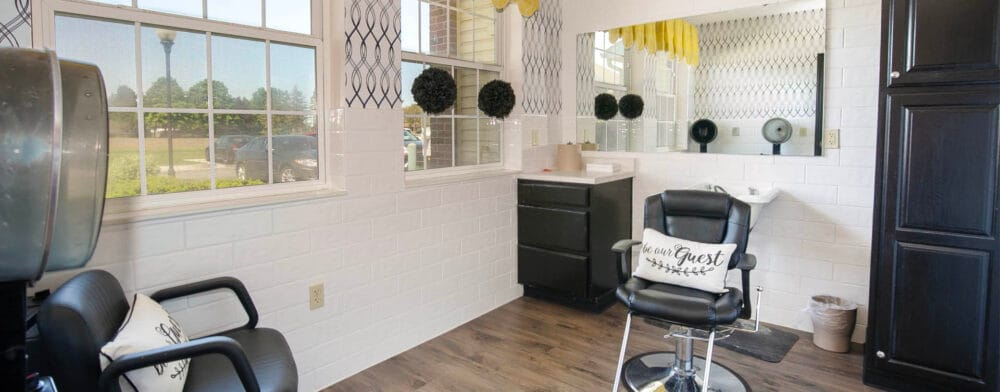 Interior view of a hair salon space in the facility