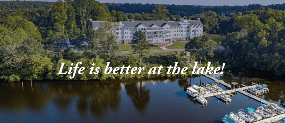 Aerial view of Auburn Hill Senior Living by the lake