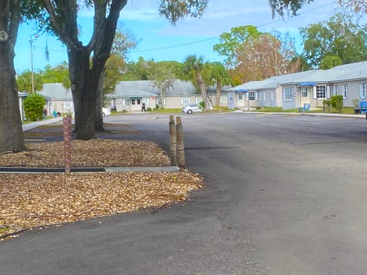 Outdoor view of the facility grounds with residential buildings