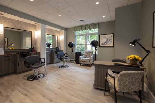 Interior view of a hair salon in a senior living facility