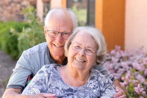 Happy elderly couple in an outdoor space