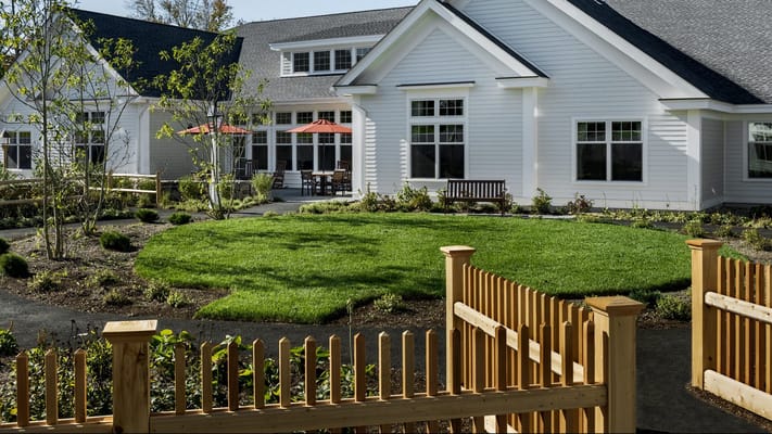 Outdoor area with lawn and seating
