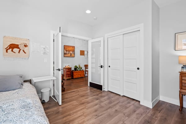Interior view of a resident room with door open