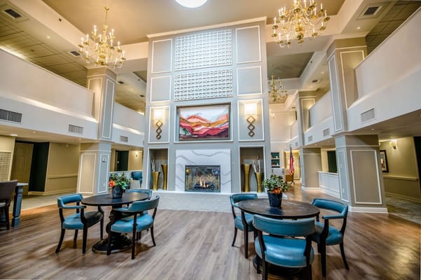 Bright and inviting common area with seating and decor