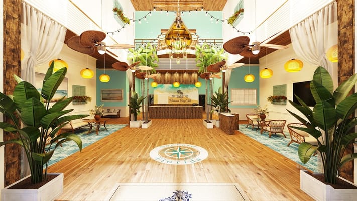 Bright, welcoming lobby with decor and plants