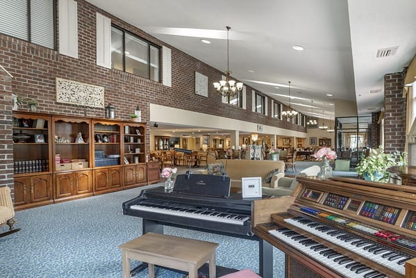 Interior view of a common area with seating and decor