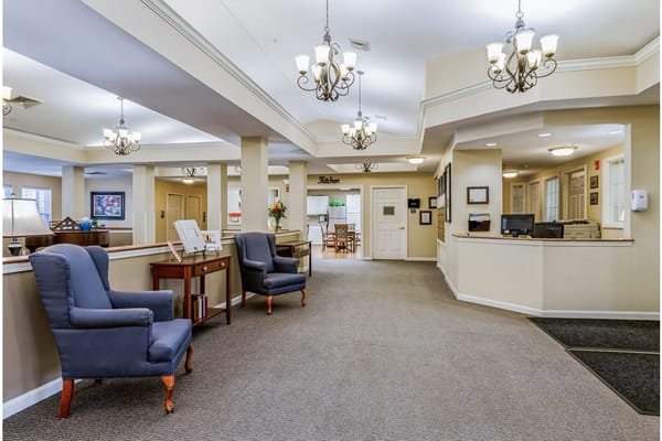 Lobby area with seating and reception desk