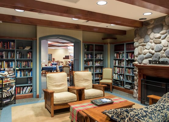 Cozy library area in the senior living facility