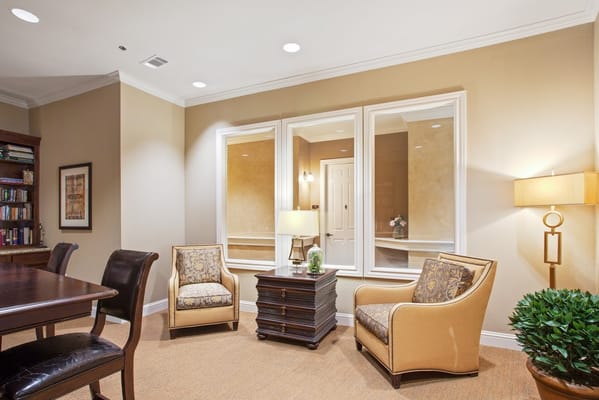 A well-furnished common area with seating