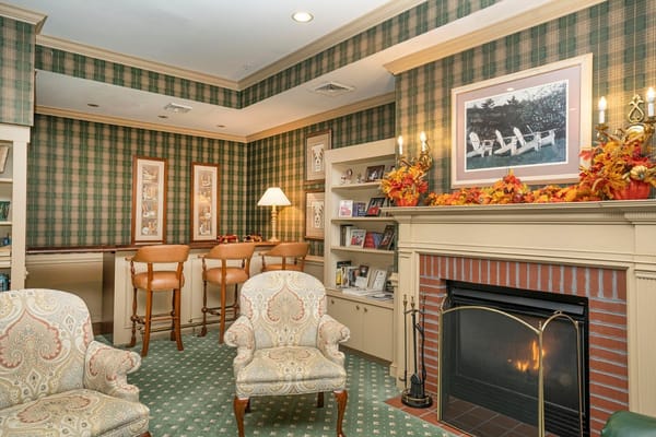 Cozy interior lounge with fireplace and seating