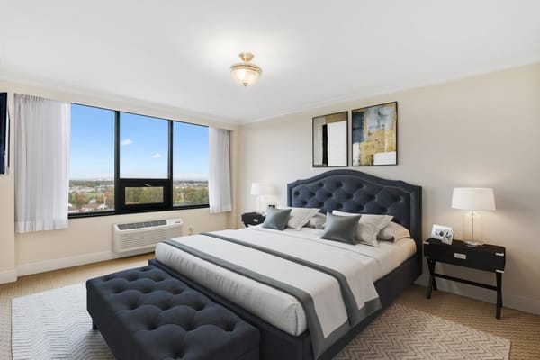 Well-decorated bedroom in a senior living facility