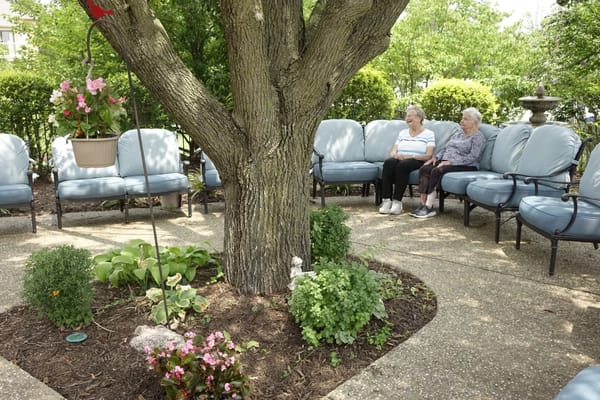 Residents enjoying time in the garden area