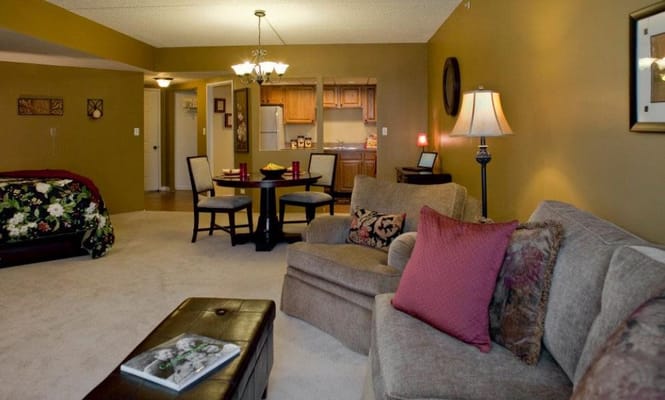 Cozy living area of a senior living unit