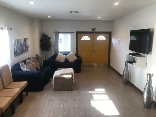 Bright seating area in a senior living facility