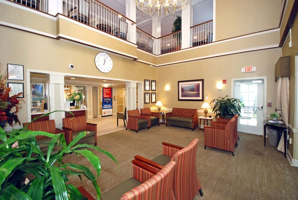 Common area in an assisted living facility with seating