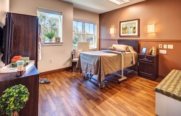 Bright interior of a resident room with modern furnishings