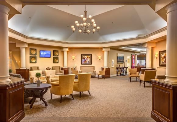 Bright interior of a common area with seating
