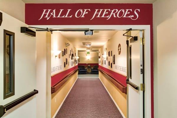 Interior hallway labeled 'Hall of Heroes'