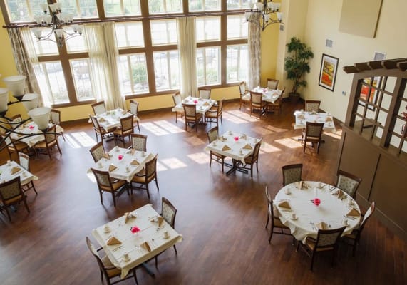 Dining room with tables and natural light
