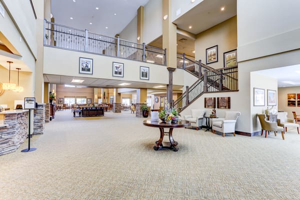 Open lobby area with seating and decor