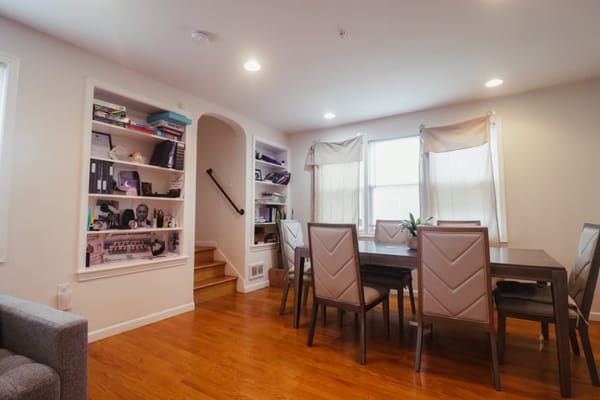 Bright dining area with modern furniture