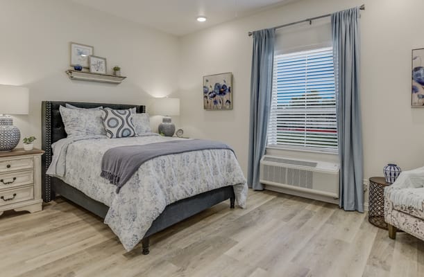 Cozy private resident room with floral decor