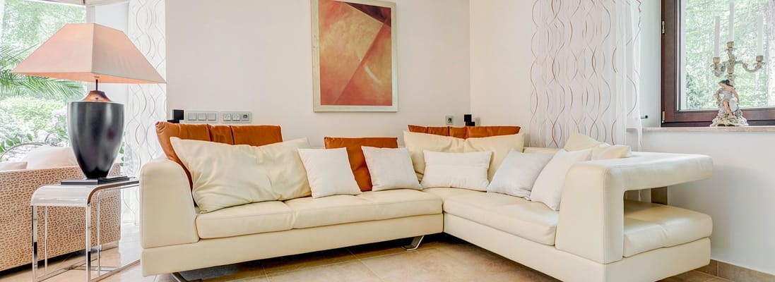 Interior lounge area with a modern couch