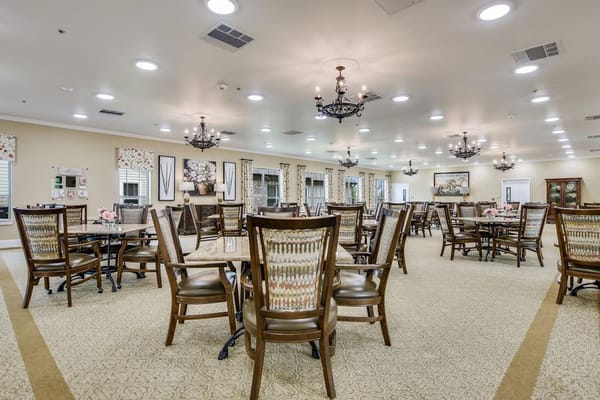Dining area with well-spaced tables and chairs
