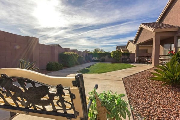 Outdoor courtyard area with seating and plants
