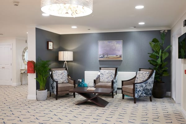 Bright, inviting common area with comfortable seating