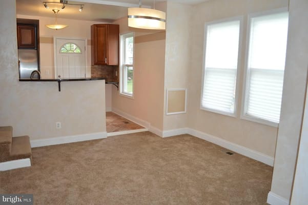 Bright living room with carpet and windows