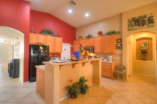 Bright and welcoming kitchen area in assisted living facility