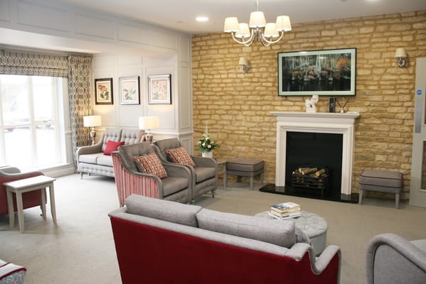 Common area with comfortable seating and fireplace